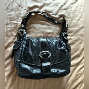 Francesco Biasia Black Leather Shoulder Bag with Silver Hardware